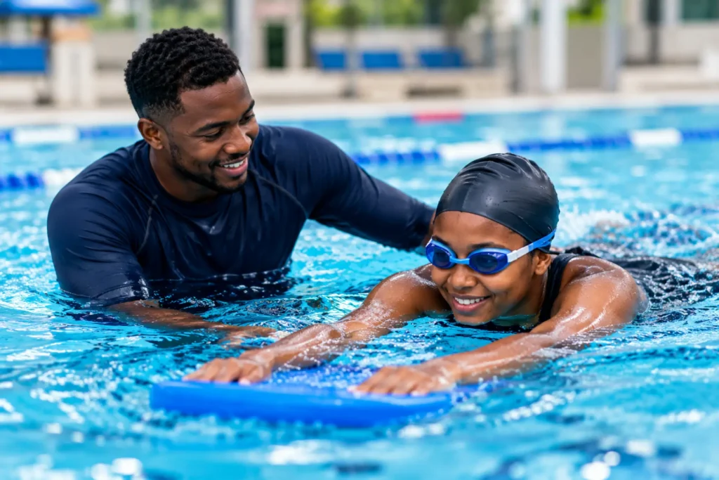 Encouraging Swim Lesson in Blue Water-7