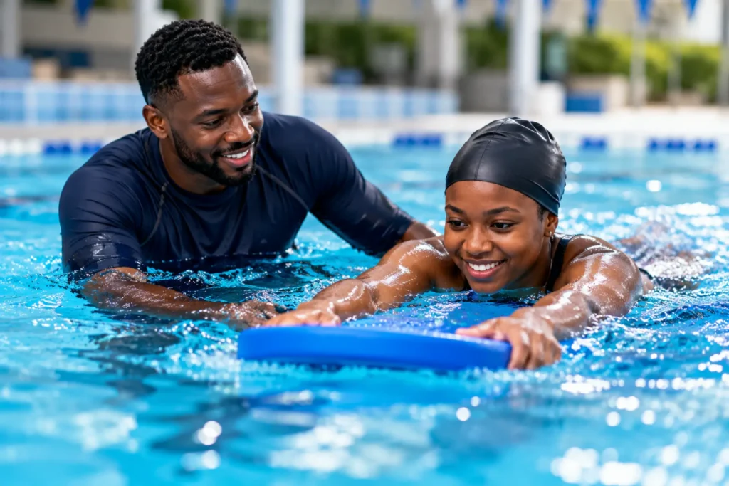 Encouraging Swim Lesson in Blue Waters with Coach Charles Afriwave
