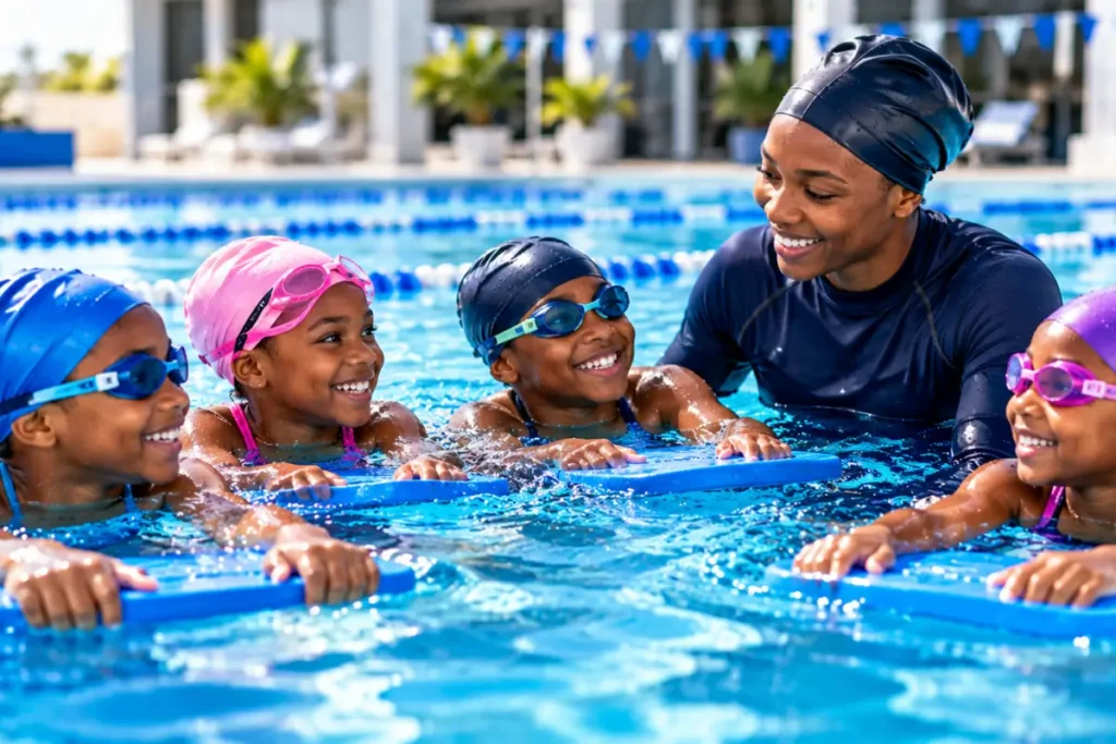 Group Coaching Packages Afriwave Joyful Swim Lesson in Sparkling Blue Water
