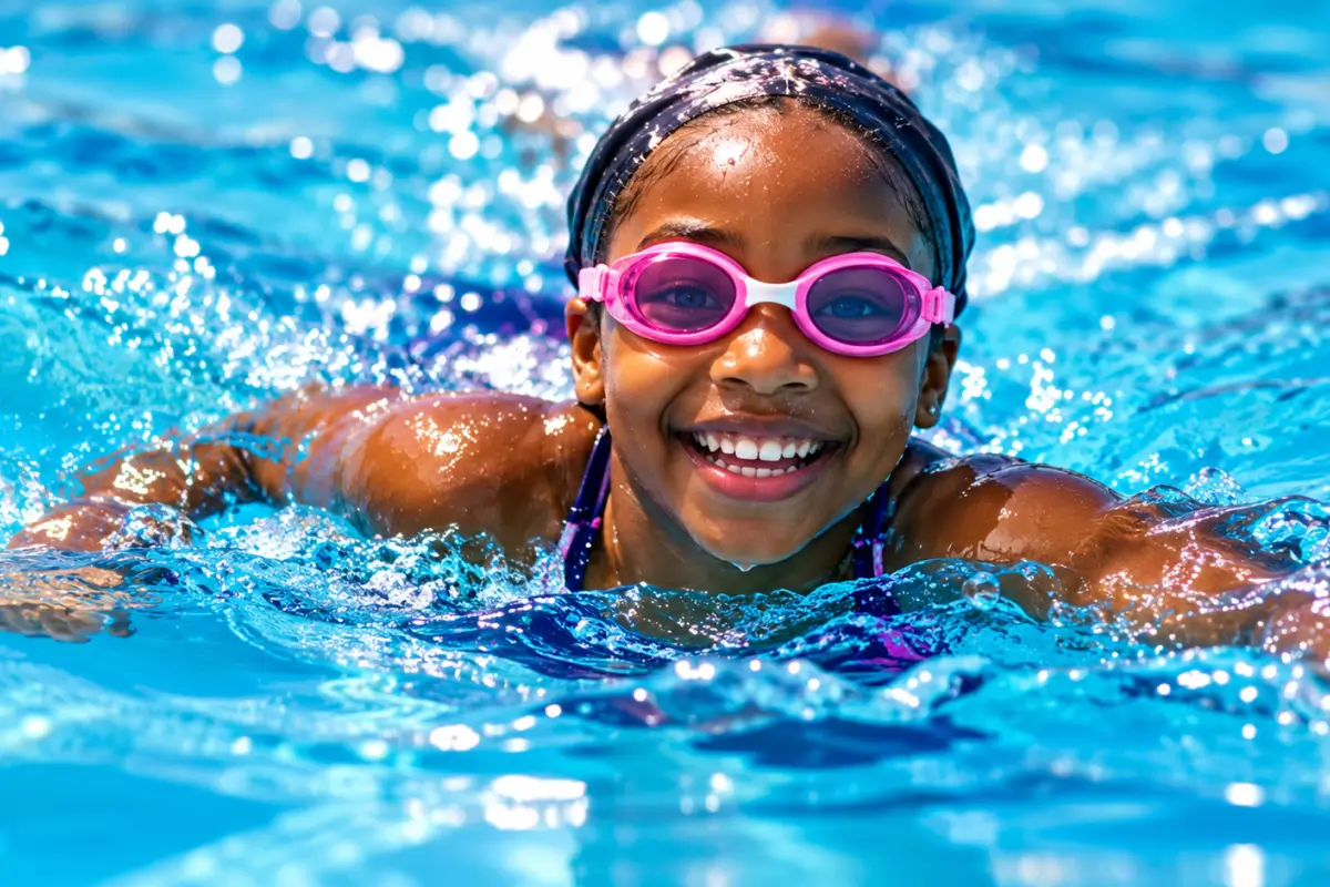 Why Afriwave Swim Club Joyful Swimmer in Sparkling Blue Water